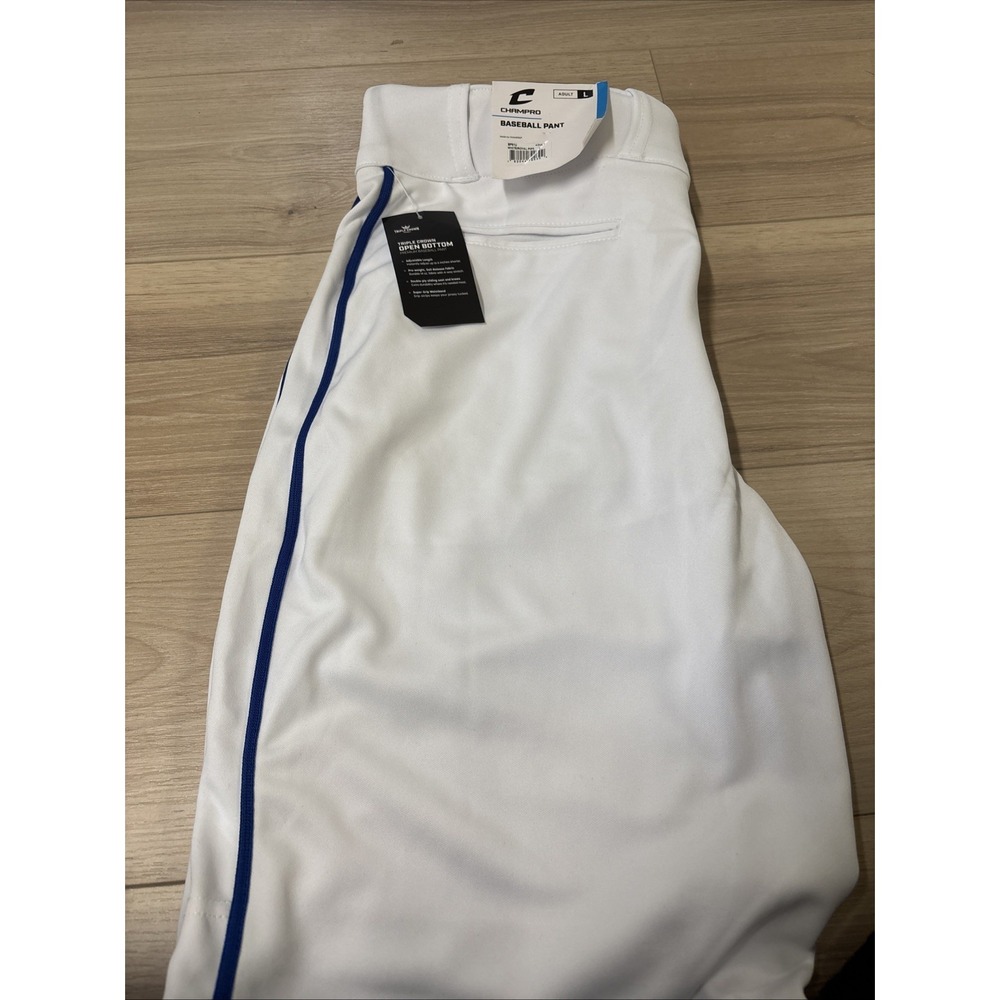 NWT  Champro Triple Crown Open Bottom Basbeball Pant Adult Size L White/blue
